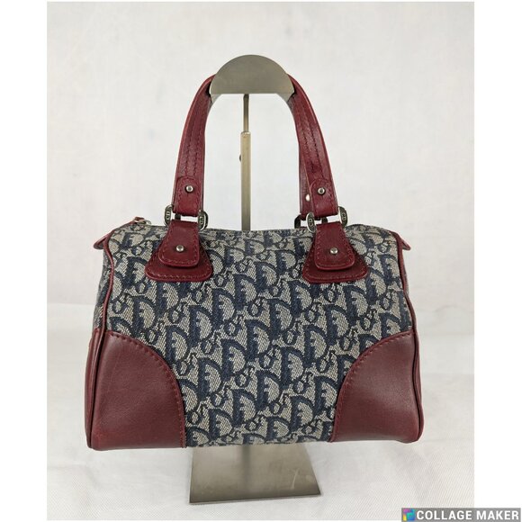 Authentic Vintage Christian Dior Blue Bordeaux Canvas Boston Bag Made in Italy - Picture 1 of 13